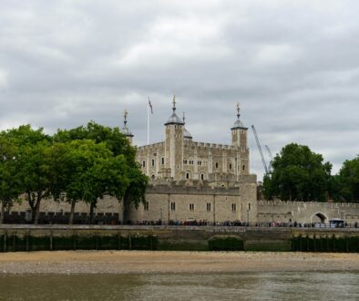 people walking near brown concrete castle under white skies